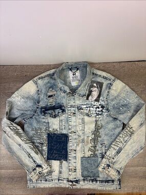 Refinery Republic Acid Wash Graffiti Patch Distressed Denim Jacket Men’s M